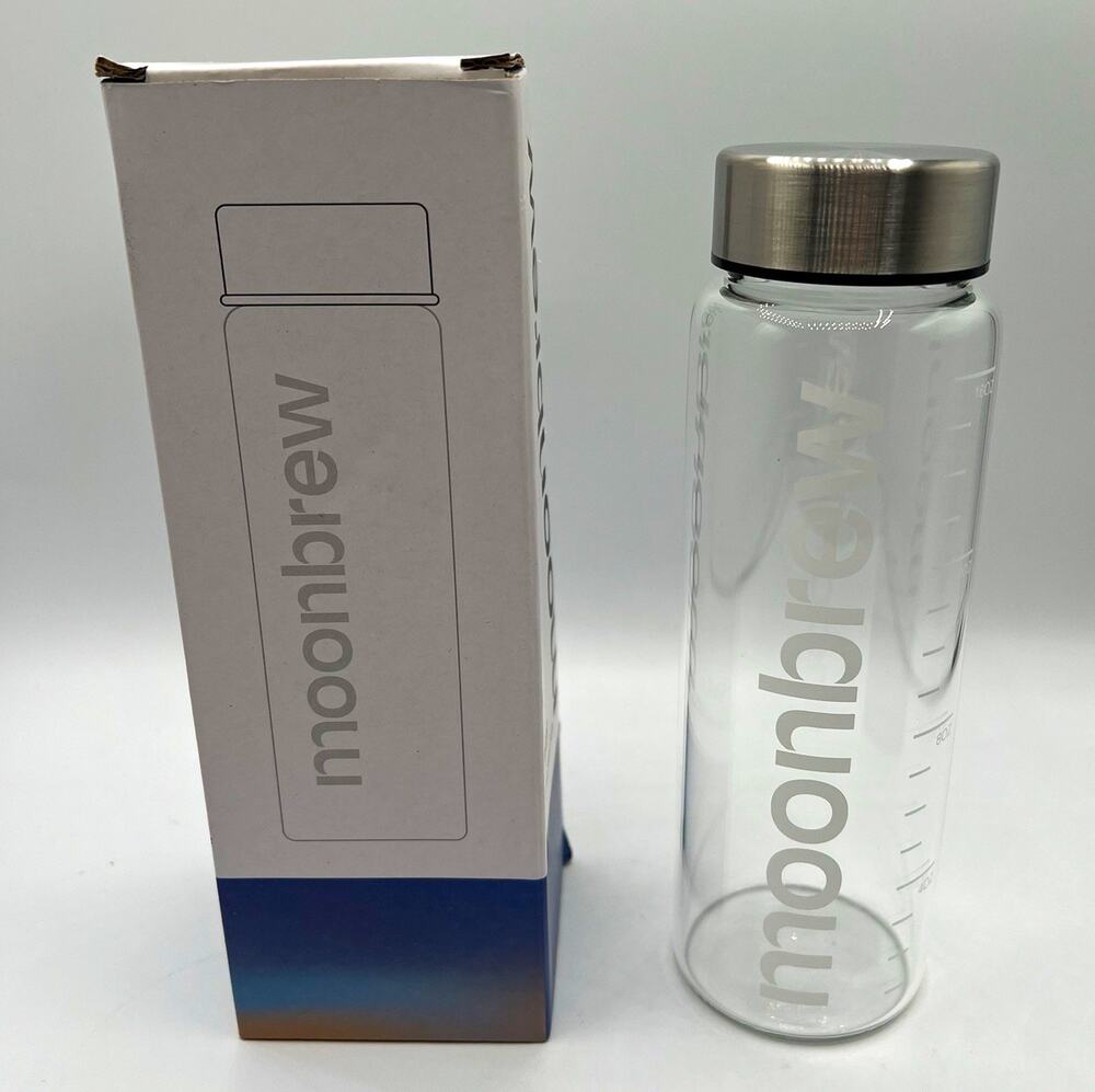 moonbrew Deluxe Glass Shaker Bottle 16 oz Glass/Stainless, Wide Mouth, NIB